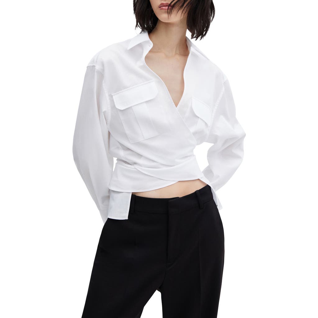 Mango Cross Front Cotton Shirt In White