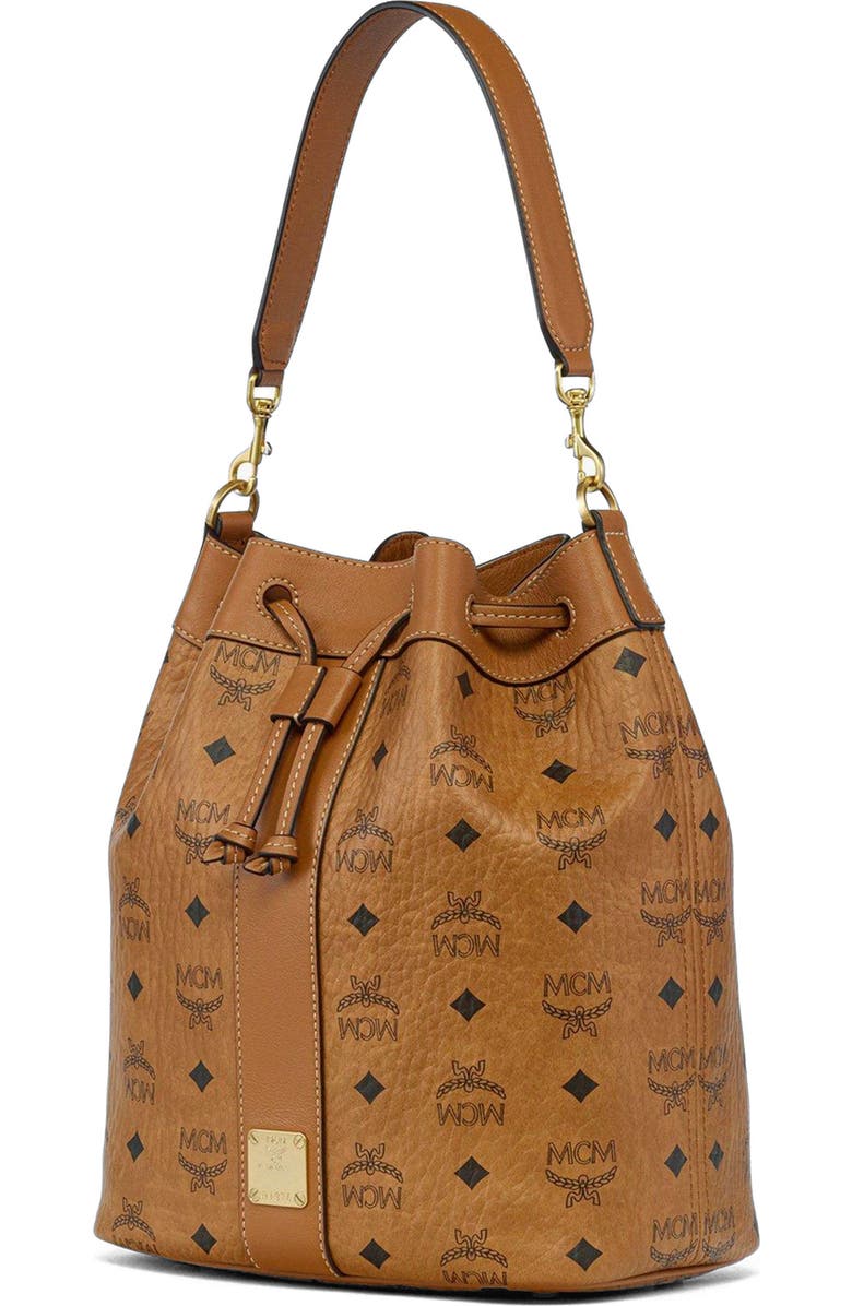 MCM Dessau Drawstring Bag in Visetos, Alternate, color, Cognac