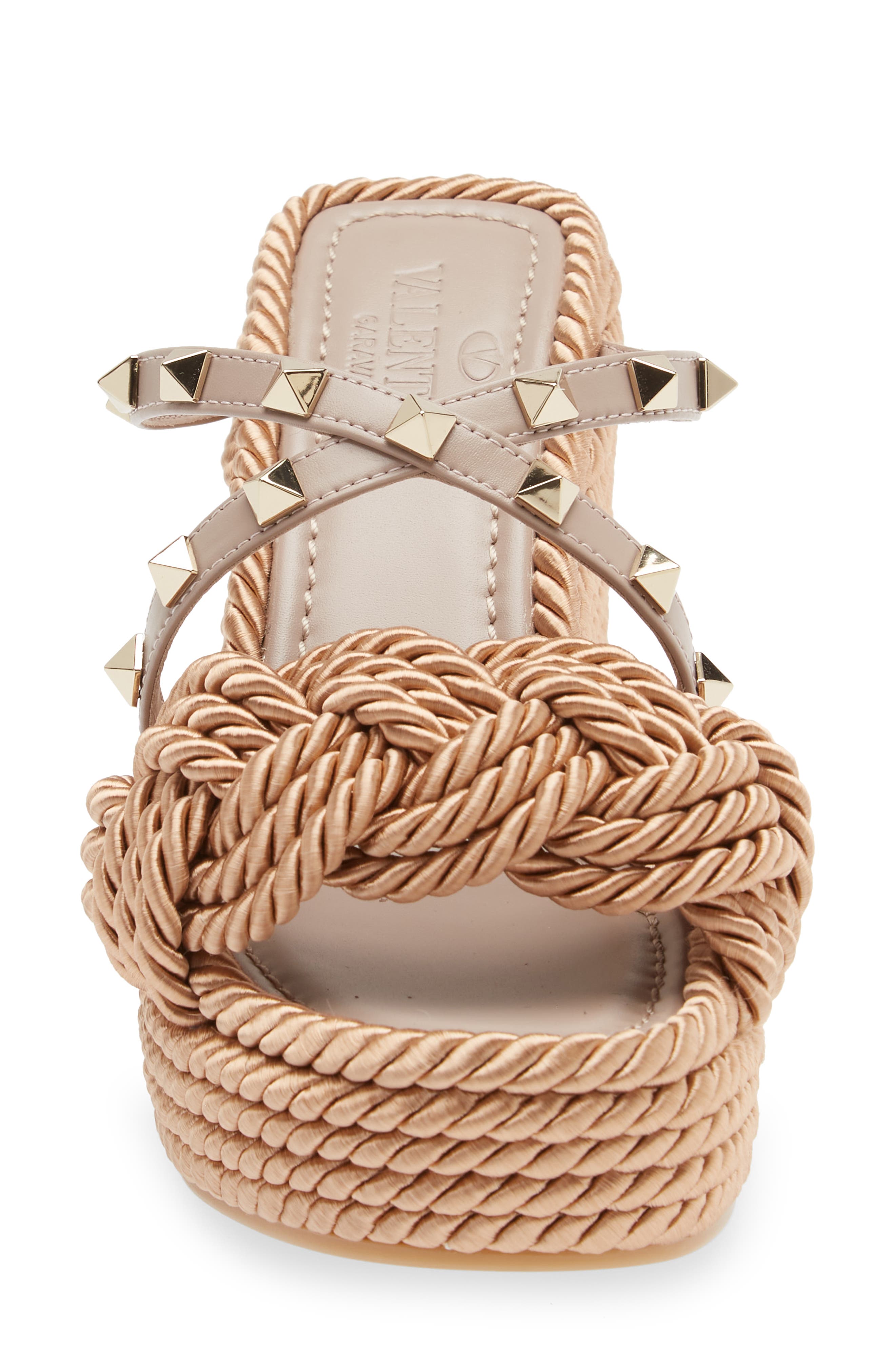 Valentino Garavani Rockstud Torchon Espadrille Wedge Sandal, Alternate, color, 