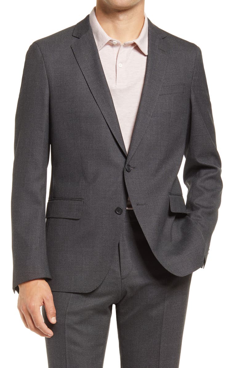 BOSS Herrel Grace Trim Fit Grey Stretch Suit, Alternate, color,