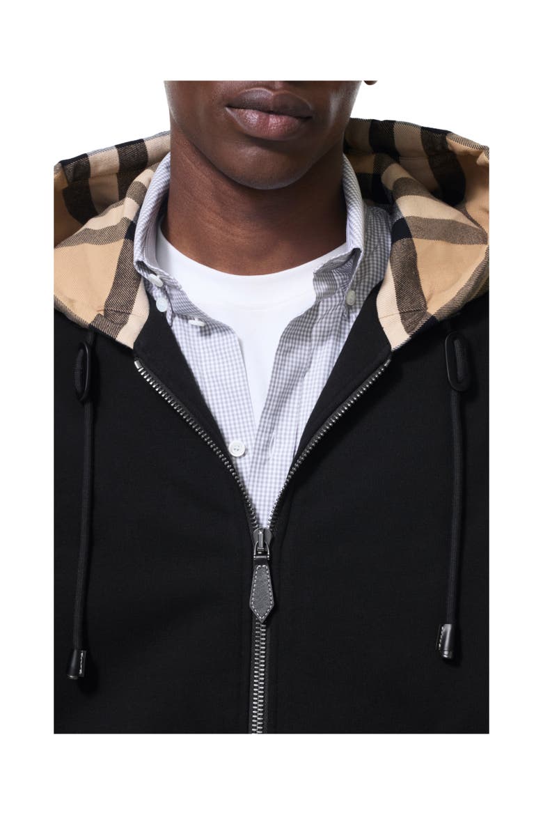 Check Hood Cotton Zip Hoodie, Alternate, color, Black/archive beige
