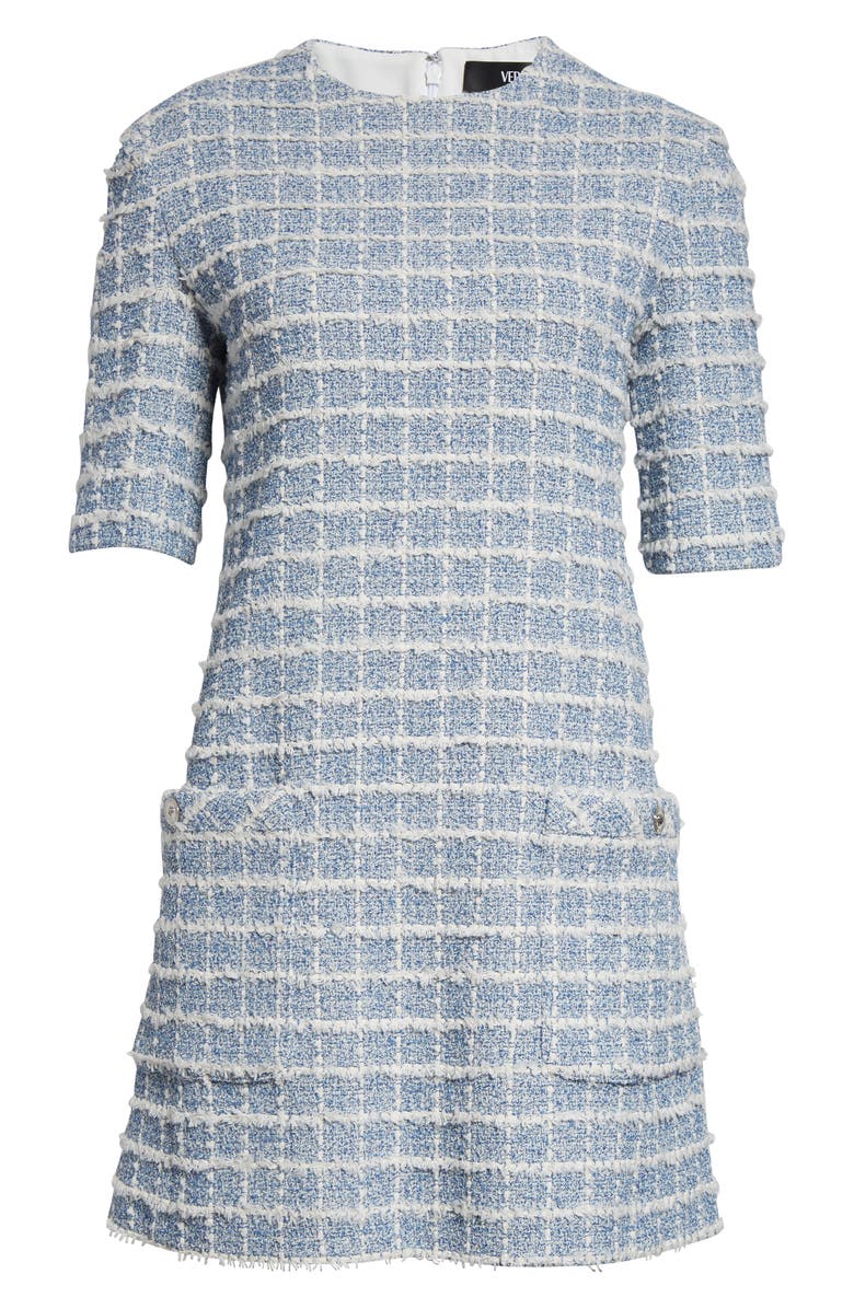 Versace Windowpane Bouclè Tweed Dress, Alternate, color, Light Indigo