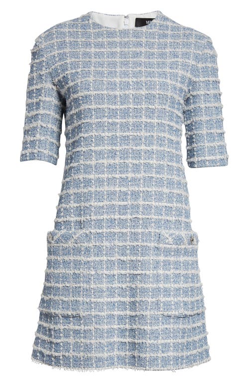 Versace Short-sleeve Windowpane Tweed Boucle Mini Dress