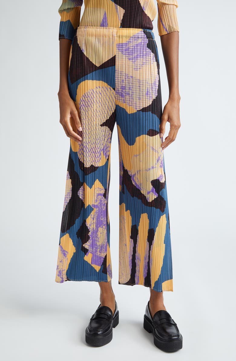 Pleats Please Issey Miyake Meteorite Print Pleated Crop Pants, Main, color,