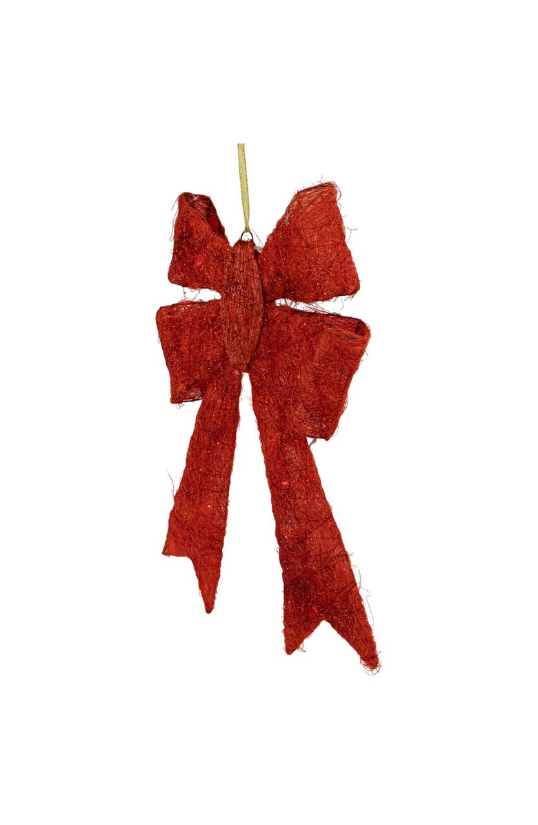 Northlight Lighted Sparkling Sisal Outdoor Christmas Double Bow - 23" - Red - Clear Lights, Alternate, color, Red