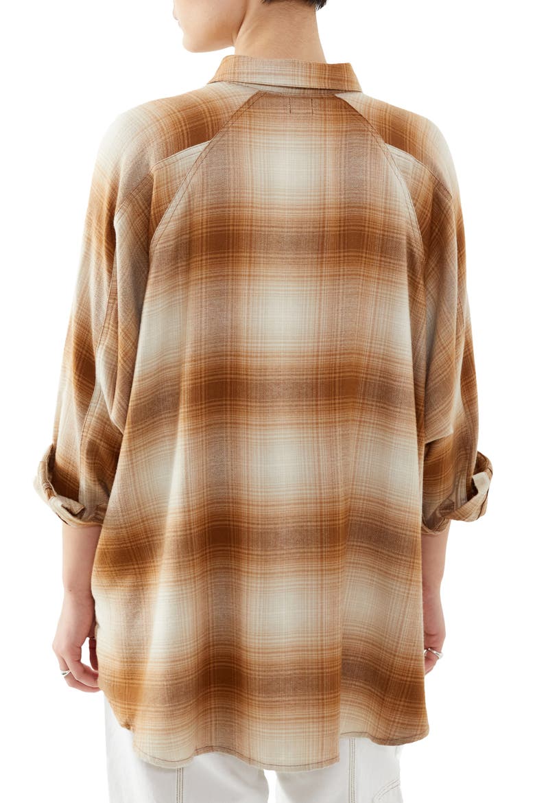 Brendon Plaid High-Low Hem Button-Up Shirt, Alternate, color, BROWN