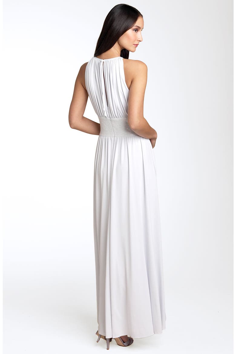 Cutaway Shoulder Beaded Waist Gown, Alternate, color, WHITE