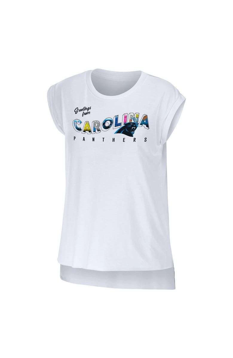 WEAR by Erin Andrews Women's WEAR by Erin Andrews White Carolina Panthers Greetings From Muscle T-Shirt, Alternate, color, White