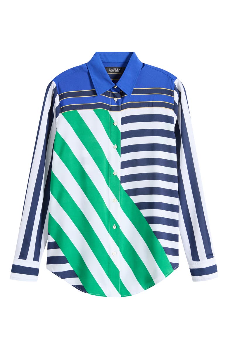 Lauren Ralph Lauren Mixed Stripe Button-Up Blouse, Main, color, Navy Blue/ White/ Green