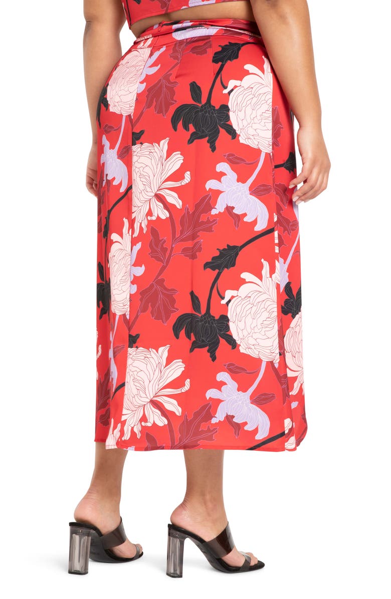 ELOQUII Floral Wrap Front Satin Skirt, Alternate, color,