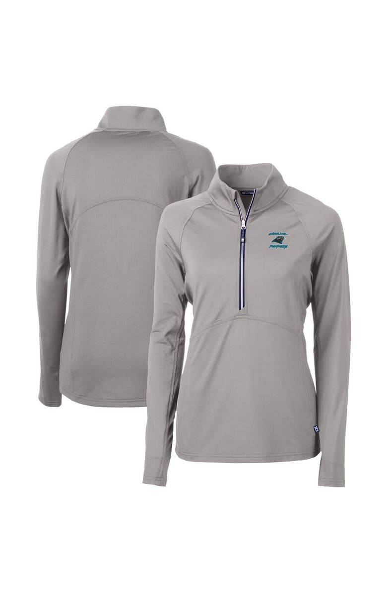Cutter & Buck Women's Cutter & Buck Gray Carolina Panthers Throwback Logo Adapt DryTec Eco Knit Stretch Recycled Half-Zip Pullover Top, Main, color, 