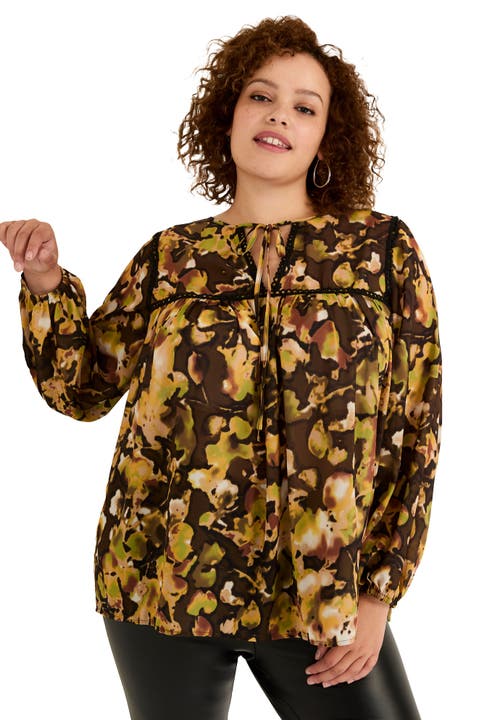 June + Vie Lace Trim Blouse In Multi