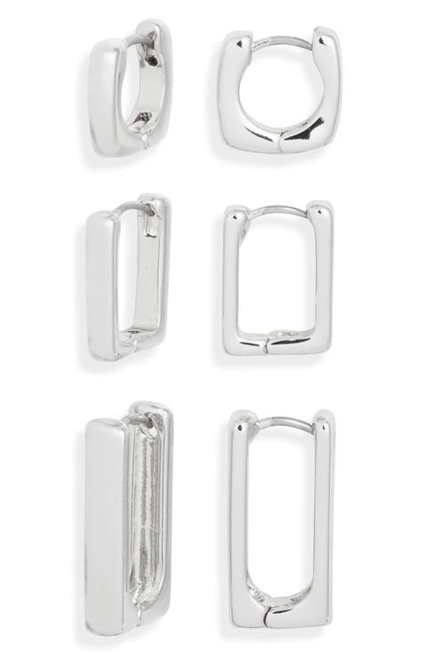 Set of 3 Square Huggie Hoop Earrings