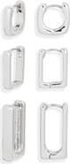 Open Edit Set of 3 Square Huggie Hoop Earrings