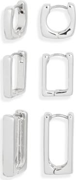 Open Edit Set of 3 Square Huggie Hoop Earrings