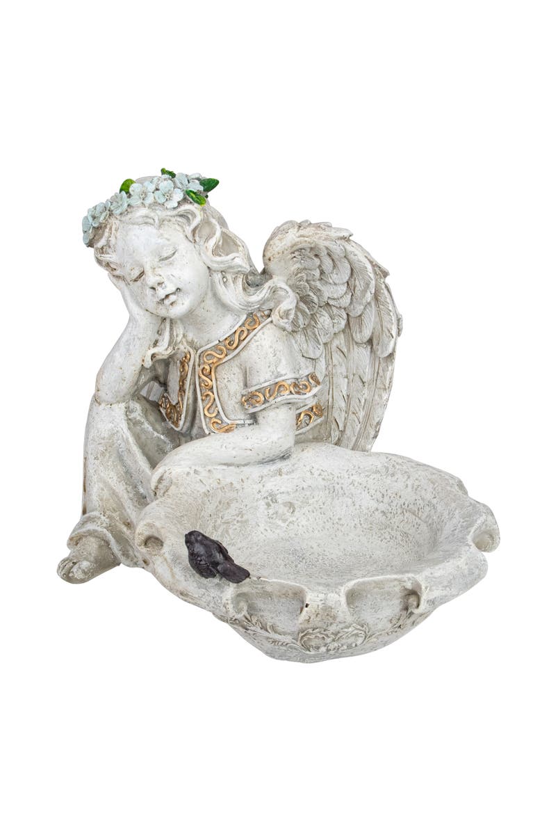 Northlight 12.25" Sitting Angel Bird Feeder Outdoor Garden Statue, Alternate, color, Gray
