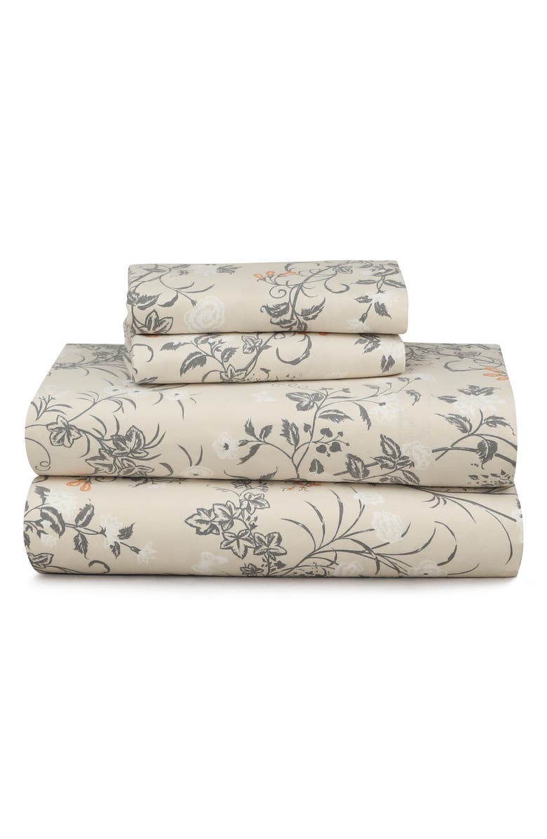 AZORES HOME Katy Floral Cotton Flannel Sheet Set, Main, color, Natural