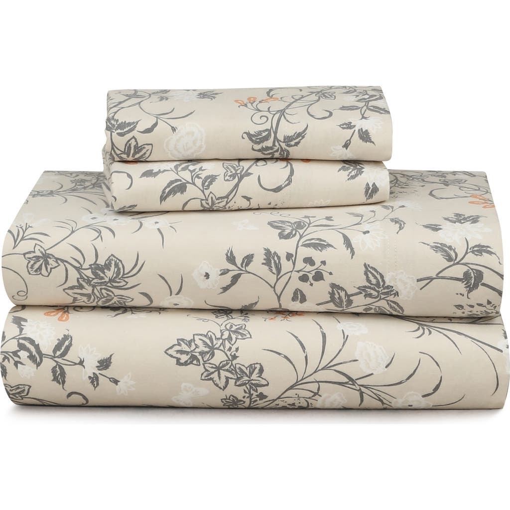 Azores Home Katy Floral Cotton Flannel Sheet Set In Brown