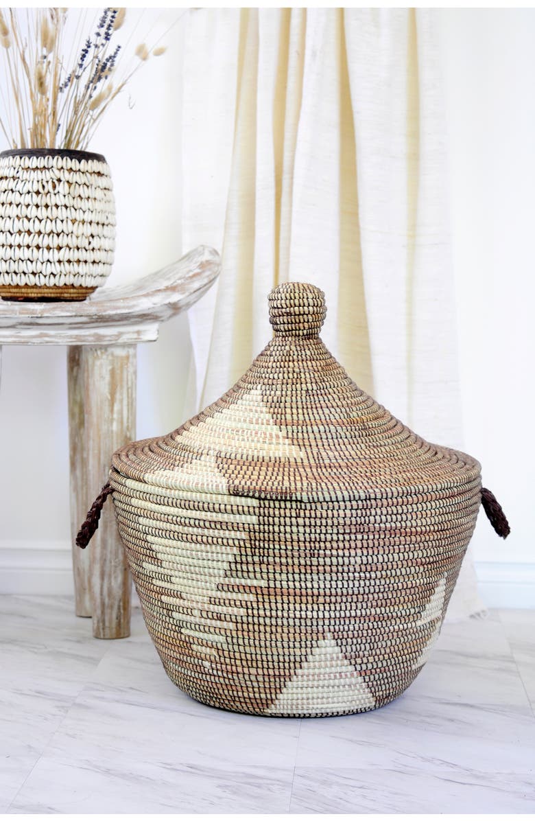 African Modern Brown and Cream Tribal Design Basket, Alternate, color, 