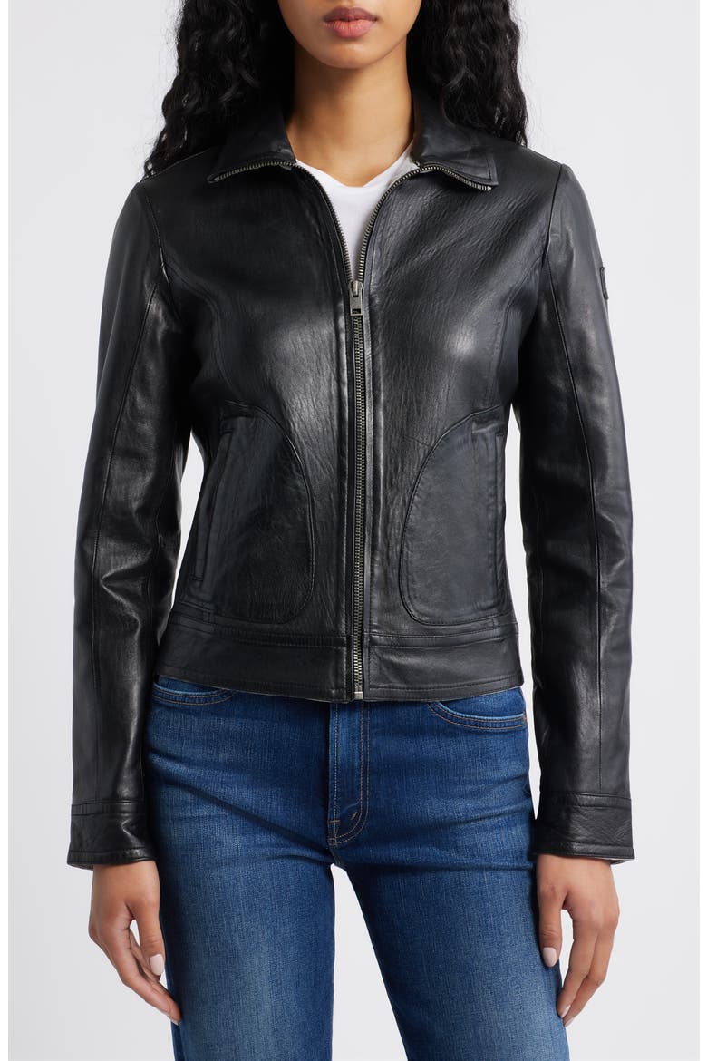 Lusan Leather Moto Jacket, Alternate, color, BLACK