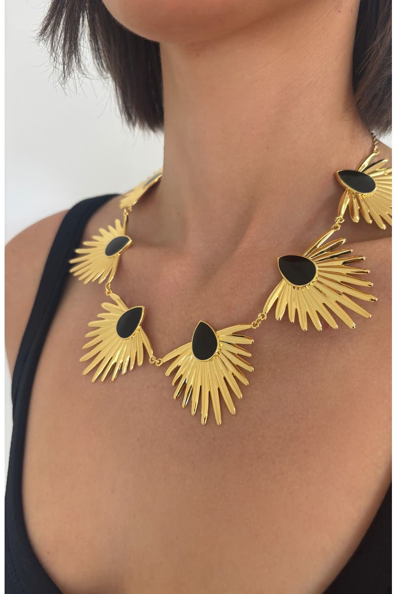 Onyx Deco Statement Necklace, Alternate, color, BLACK