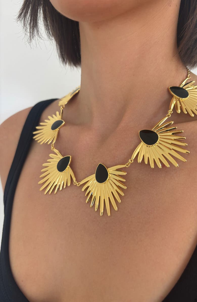 st. Moran Onyx Deco Statement Necklace, Alternate, color, Black