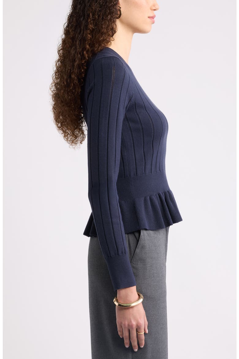 Ruffled Peplum Sweater, Alternate, color, NAVY NIGHT