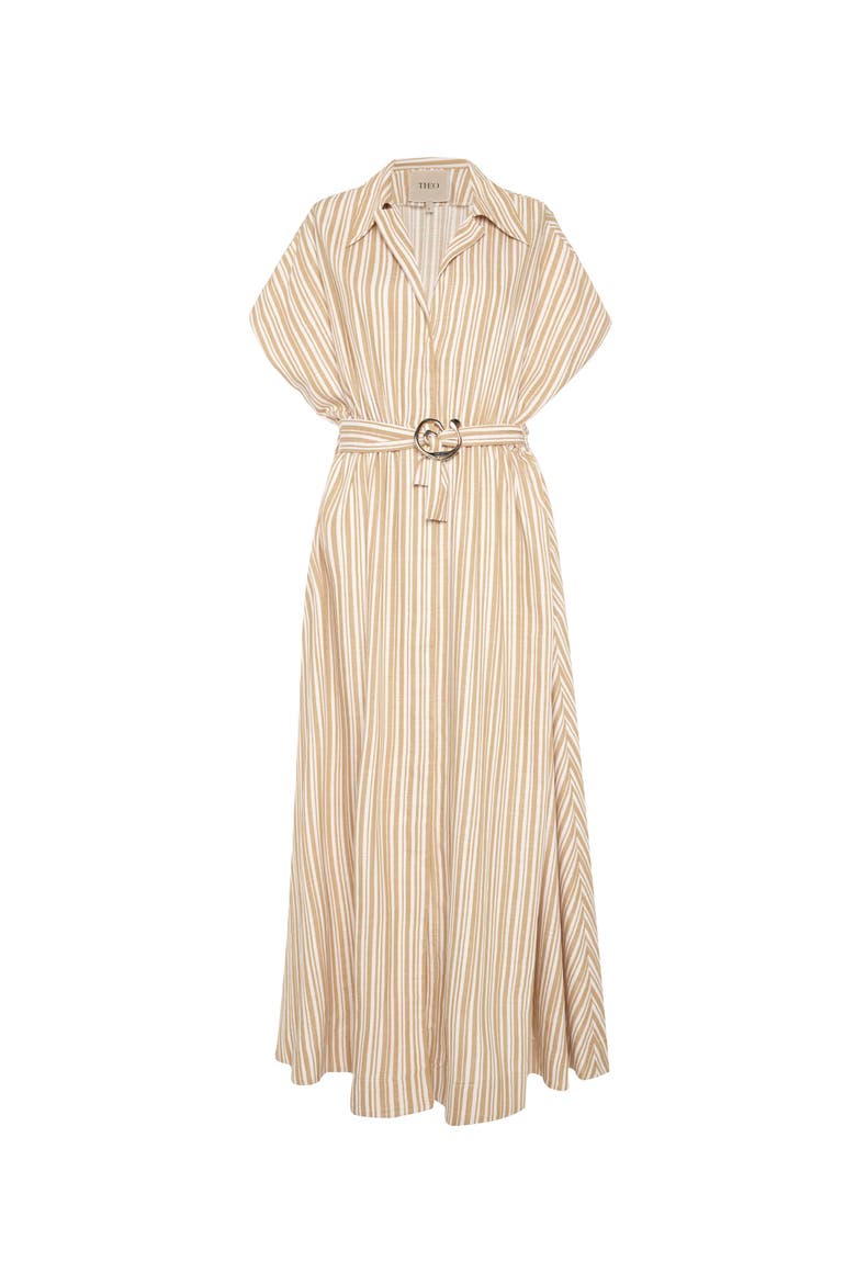 Astraea Lurex Belted Maxi Dress, Alternate, color, Sand