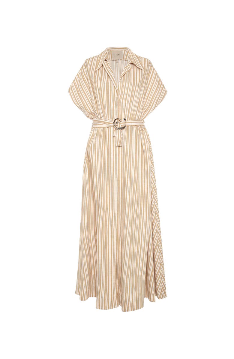 THEO The Label Astraea Lurex Belted Maxi Dress, Alternate, color, Sand