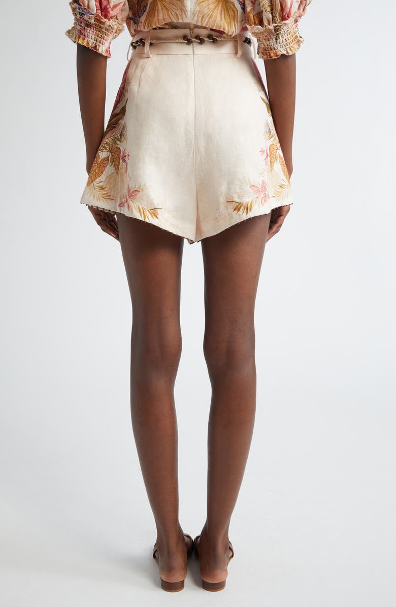 Zimmermann Ascension Print Linen Shorts, Alternate, color, Cream Palm Floral