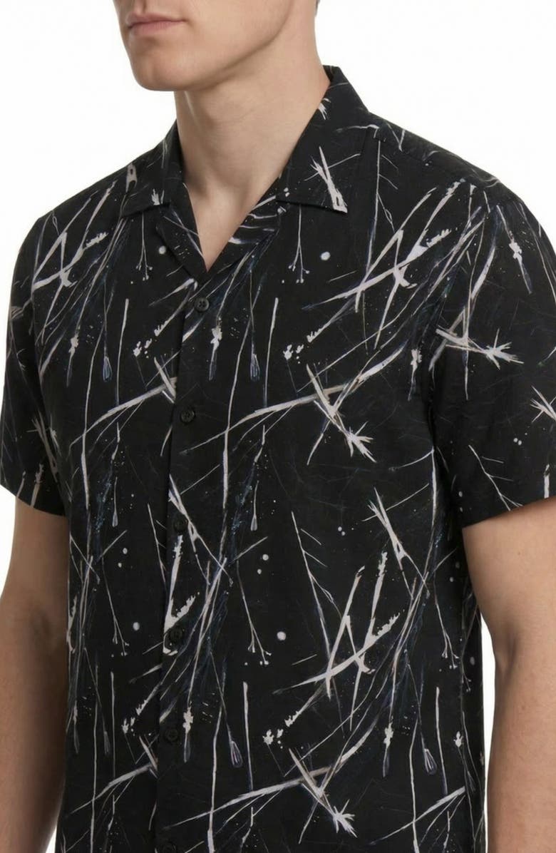 Report Collection Abstract Print Stretch Camp Shirt, Alternate, color, Black