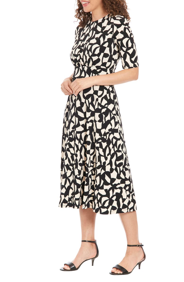 London Times Short Sleeve Midi Dress, Alternate, color, Black Cream