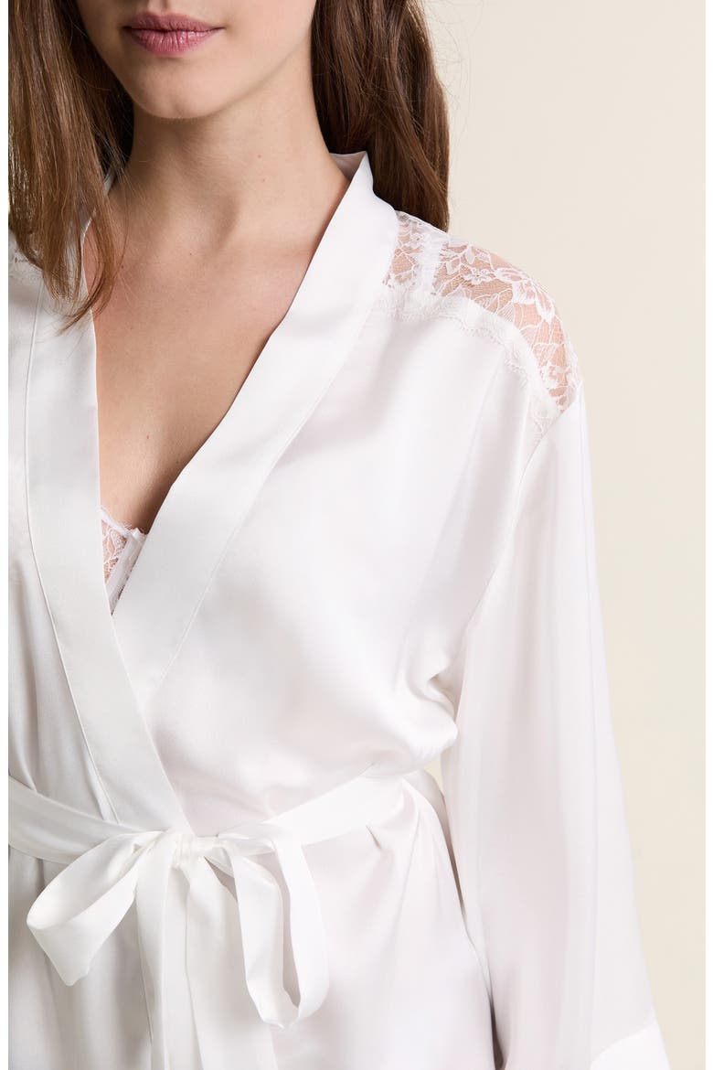 Mascarade Deshabille Lace Trim Satin Robe, Alternate, color, WHITE