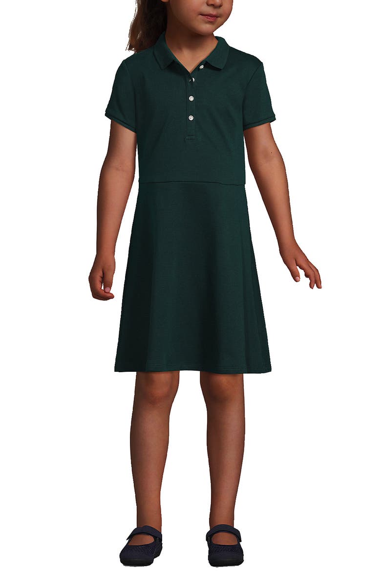 Lands
 End Girls Short Sleeve Interlock Polo Dress, Main, color, Evergreen