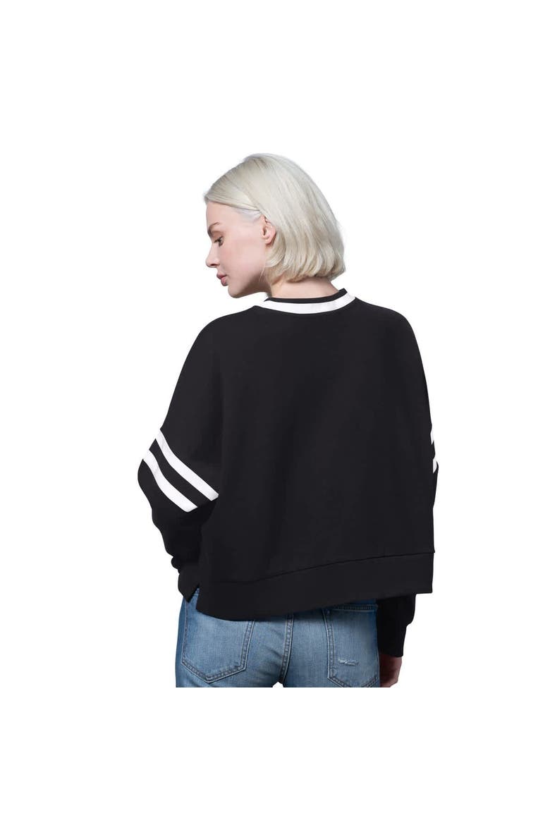 Women's Starter Black Los Angeles Dodgers Rally Cropped Drop Shoulder Crewneck Sweatshirt, Alternate, color, Black