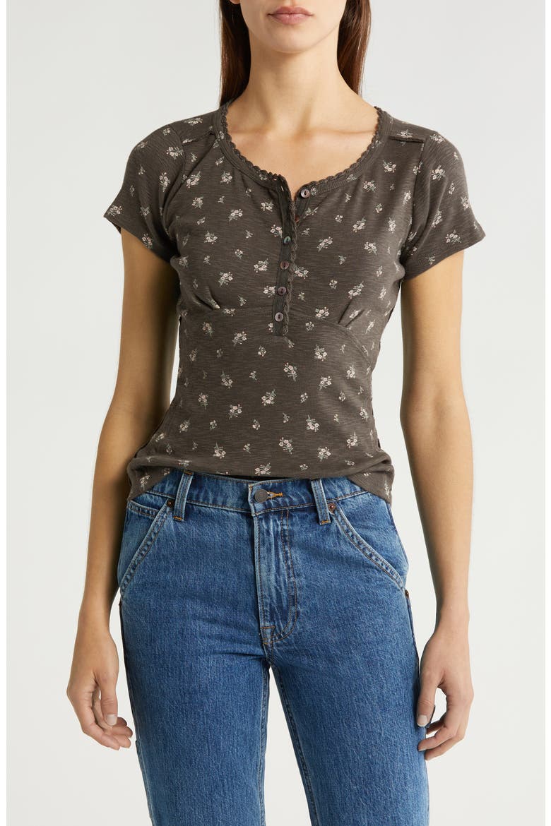 Crochet Trim Henley T-Shirt, Main, color, RAVEN MULTI
