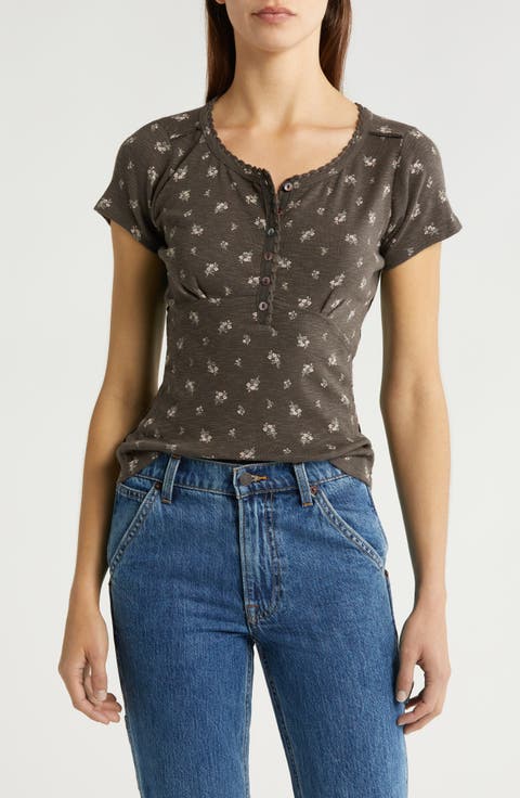 Crochet Trim Henley T-Shirt