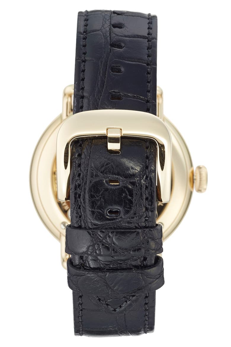 The Canfield Leather Strap Watch, 43mm, Alternate, color, BLACK/ WHITE/ GOLD