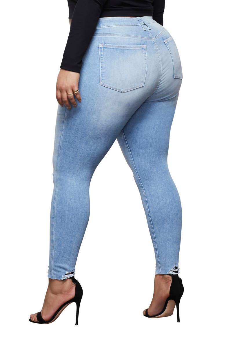 Good Petite Distressed Hem Skinny Jeans, Alternate, color, BLUE386
