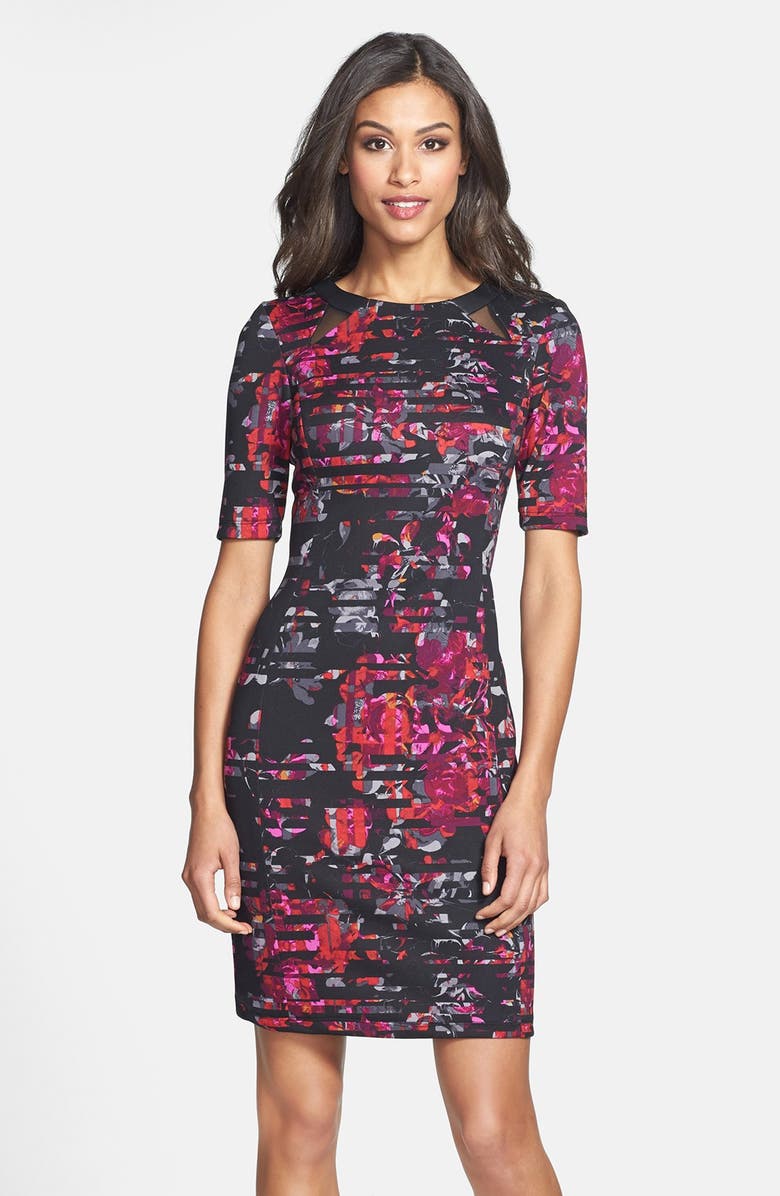 Taylor Dresses Floral Print Scuba Sheath Dress, Main, color,