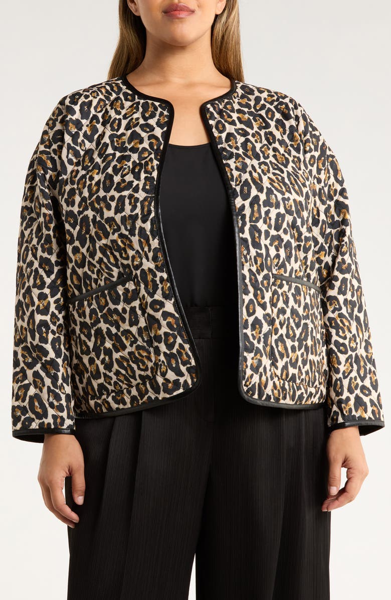 Tahari ASL Reversible Leopard Print Quilted Jacket, Main, color, Natural Leopard