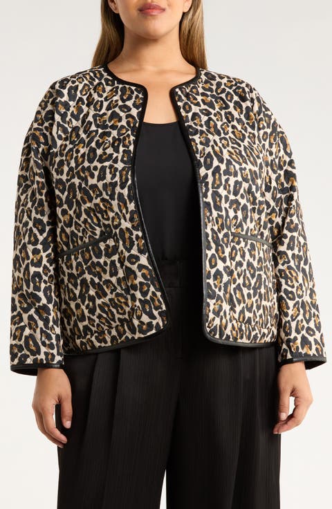 Reversible Leopard Print Quilted Jacket (Plus)