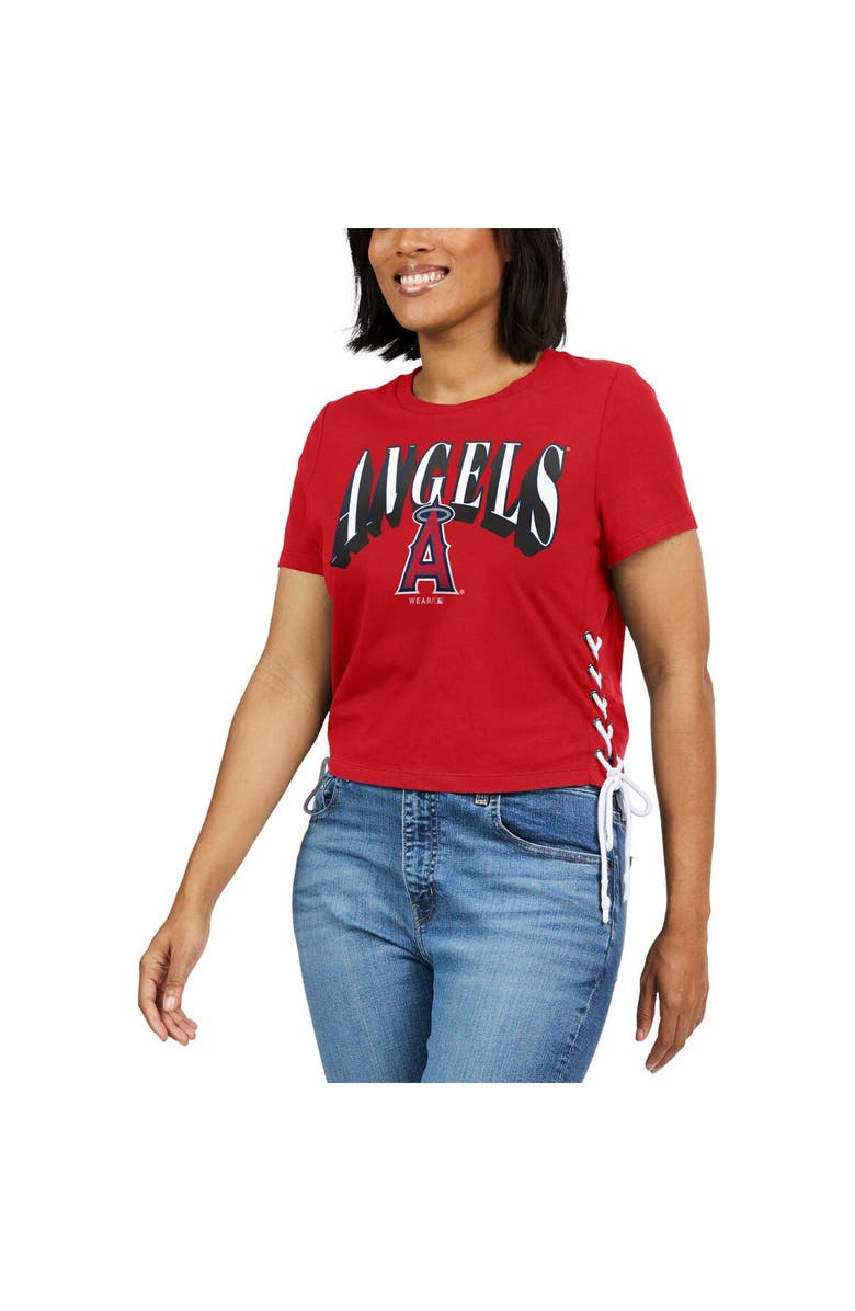 WEAR by Erin Andrews Women's WEAR by Erin Andrews Red Los Angeles Angels Side Lace-Up Cropped T-Shirt, Alternate, color, Red