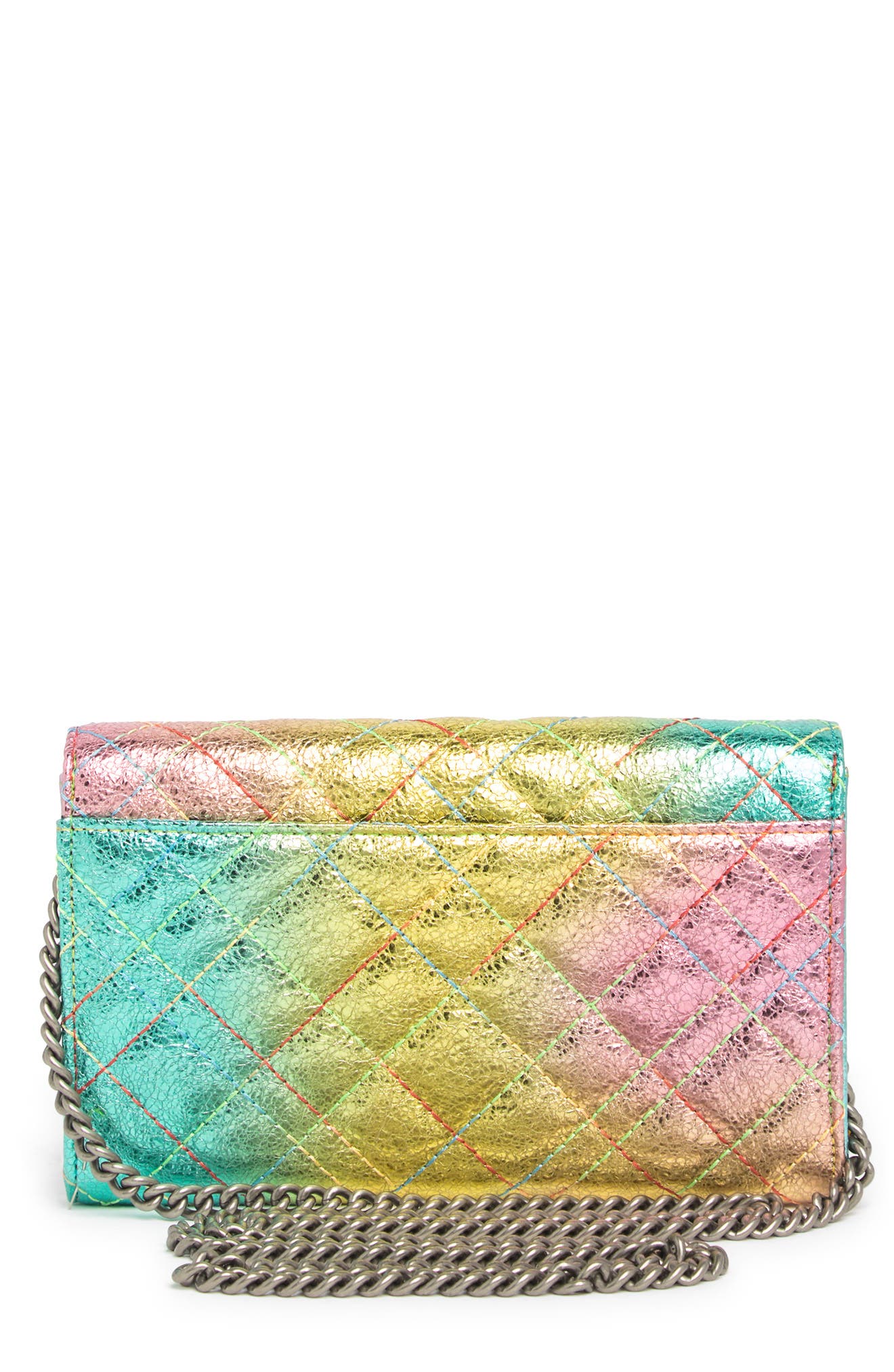 Kurt Geiger London Brixton Metallic Leather Wallet on Chain, Alternate, color, 