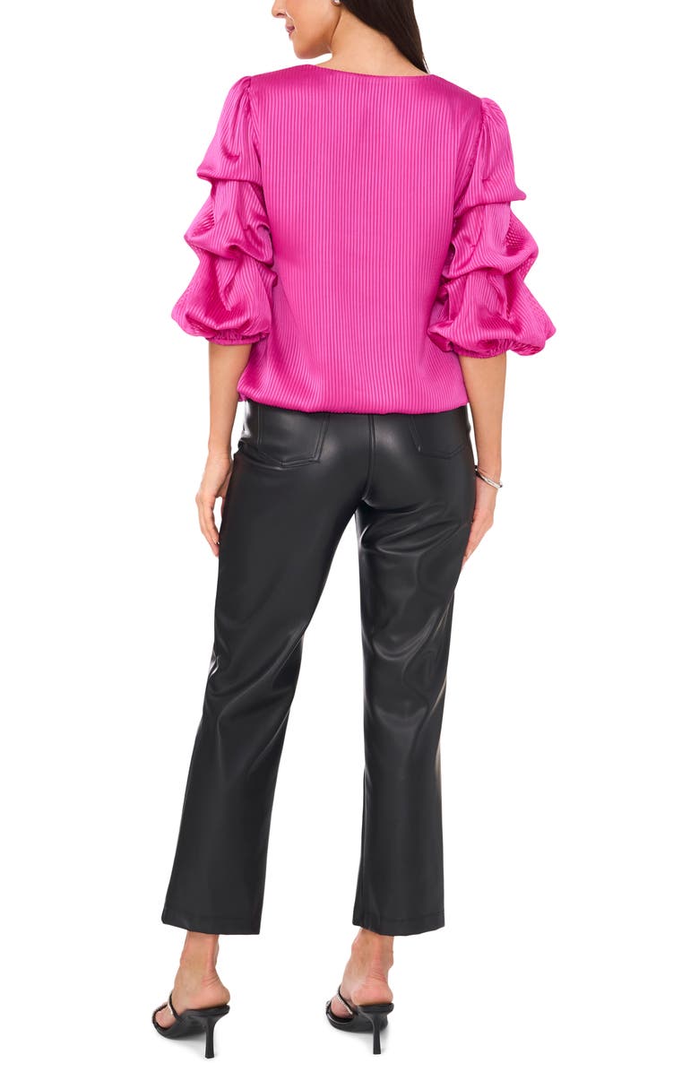 Vince Camuto Bubble Sleeve Satin Stripe Top, Alternate, color, Bloomberry