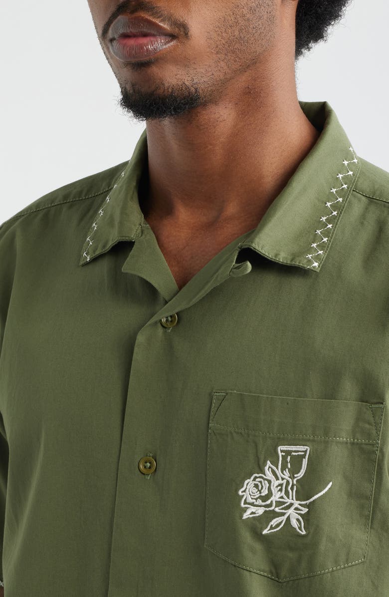 Service Works Border Embroidered Short Sleeve Button-Up Shirt, Alternate, color, Olive