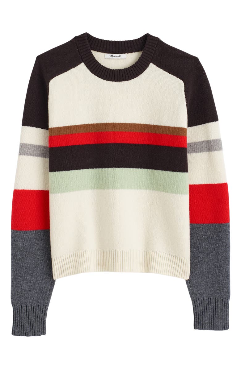 Madewell Colorblock Raglan Sleeve Merino Wool Sweater, Alternate, color, Multi Color Stripe