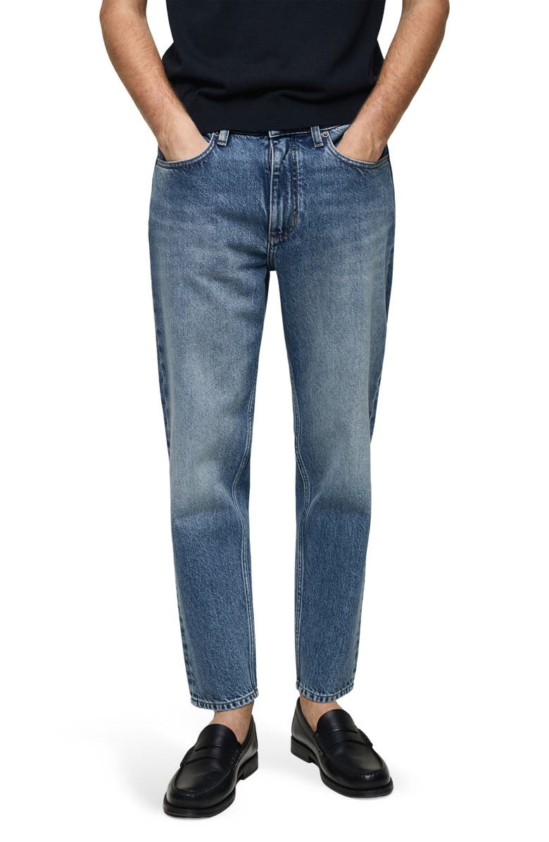MANGO Crop Tapered Jeans, Main, color, Medium Blue