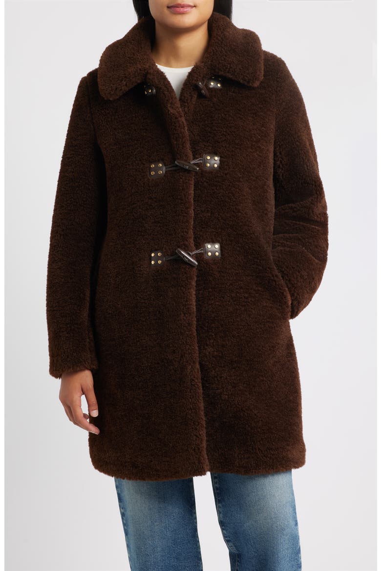 Faux Fur Toggle Coat, Main, color, CHOCOLATE