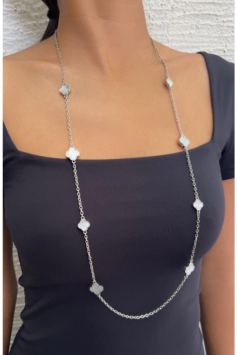 Mother of Pearl Clover Station Necklace, Alternate, color, WHITE